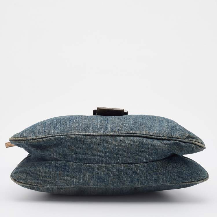 Pre Owned Fendi Blue Denim Baguette Bag