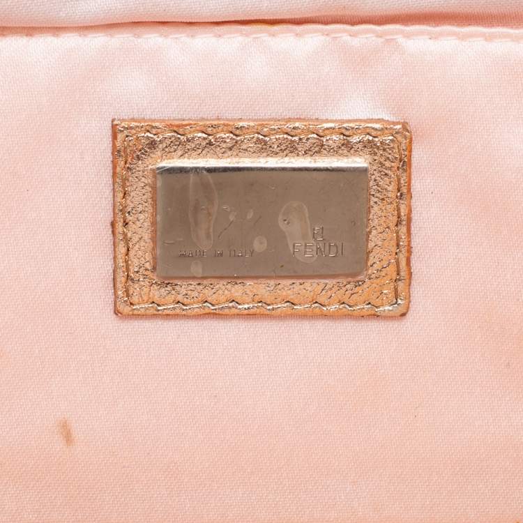 Pre Owned Fendi Silver/Rose Gold Zucchino Fabric and Leather Compilation Hobo