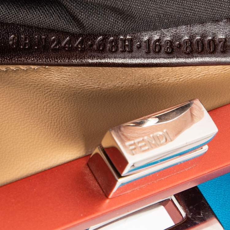 Pre Owned Fendi Blue/Orange Leather Mini Peekaboo Top Handle Bag