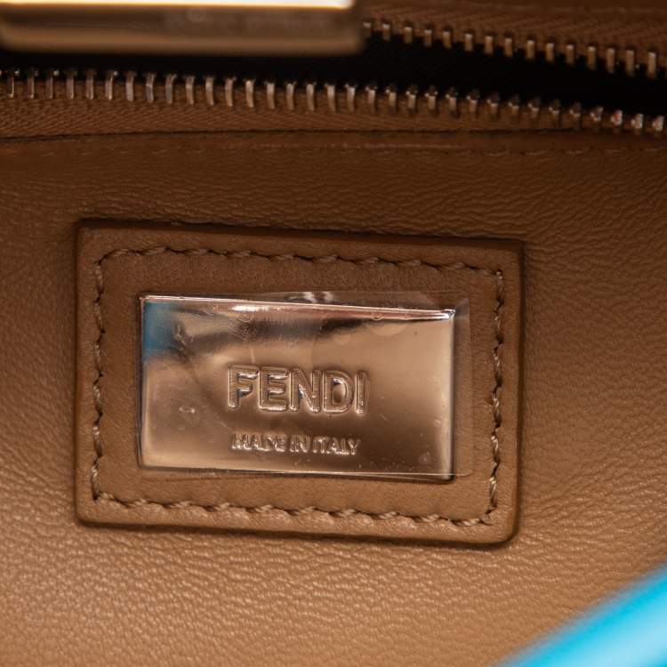 Pre Owned Fendi Blue/Orange Leather Mini Peekaboo Top Handle Bag