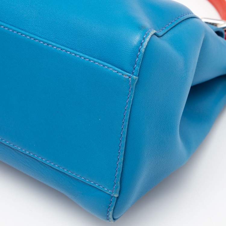Pre Owned Fendi Blue/Orange Leather Mini Peekaboo Top Handle Bag