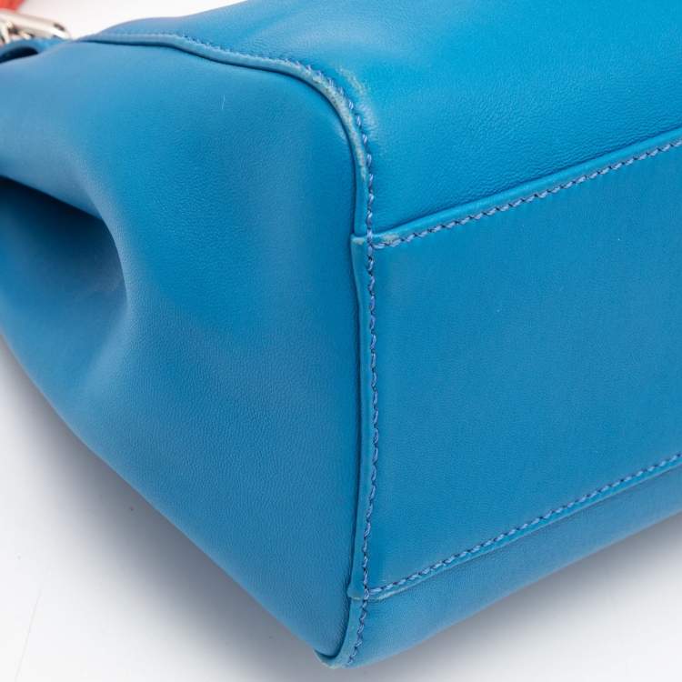 Pre Owned Fendi Blue/Orange Leather Mini Peekaboo Top Handle Bag