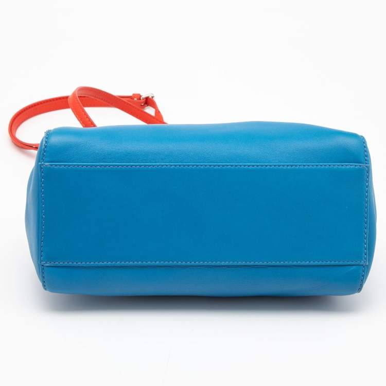 Pre Owned Fendi Blue/Orange Leather Mini Peekaboo Top Handle Bag