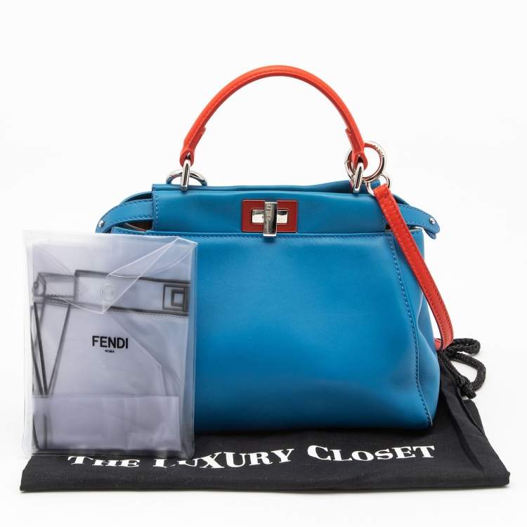 Pre Owned Fendi Blue/Orange Leather Mini Peekaboo Top Handle Bag