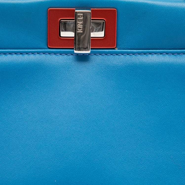 Pre Owned Fendi Blue/Orange Leather Mini Peekaboo Top Handle Bag