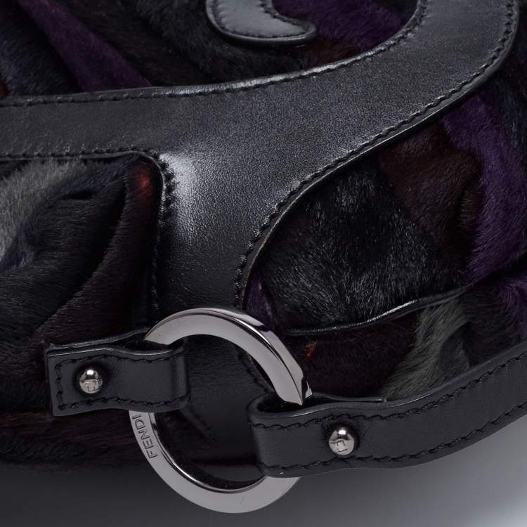 Pre Owned Fendi Multicolor Calf Hair and Leather Oyster Hobo