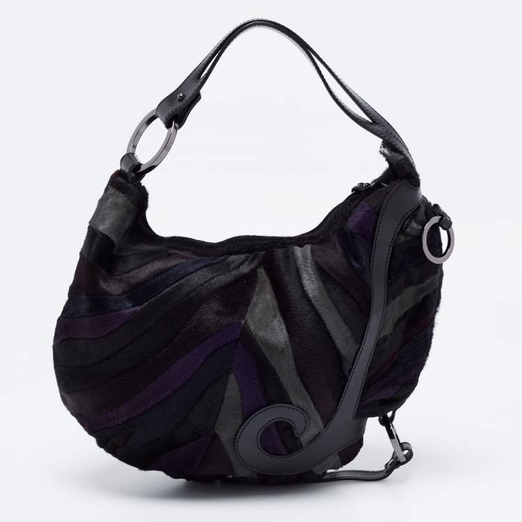 Pre Owned Fendi Multicolor Calf Hair and Leather Oyster Hobo