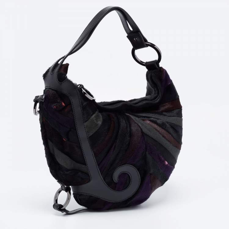 Pre Owned Fendi Multicolor Calf Hair and Leather Oyster Hobo