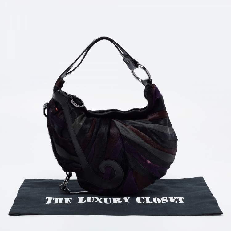 Pre Owned Fendi Multicolor Calf Hair and Leather Oyster Hobo