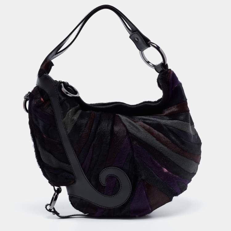 Pre Owned Fendi Multicolor Calf Hair and Leather Oyster Hobo