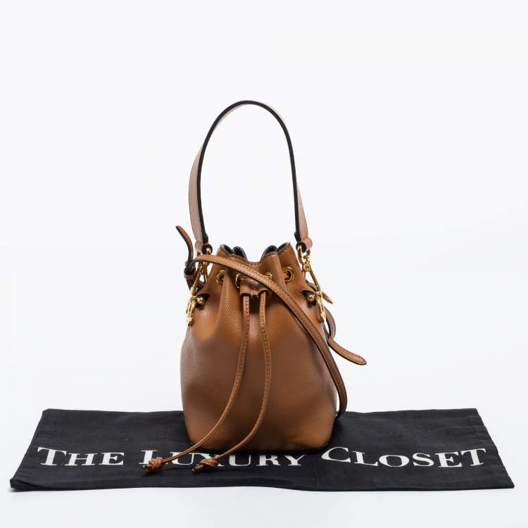 Pre Owned Fendi Brown Leather Mini Mon Tresor Drawstring Bucket Bag