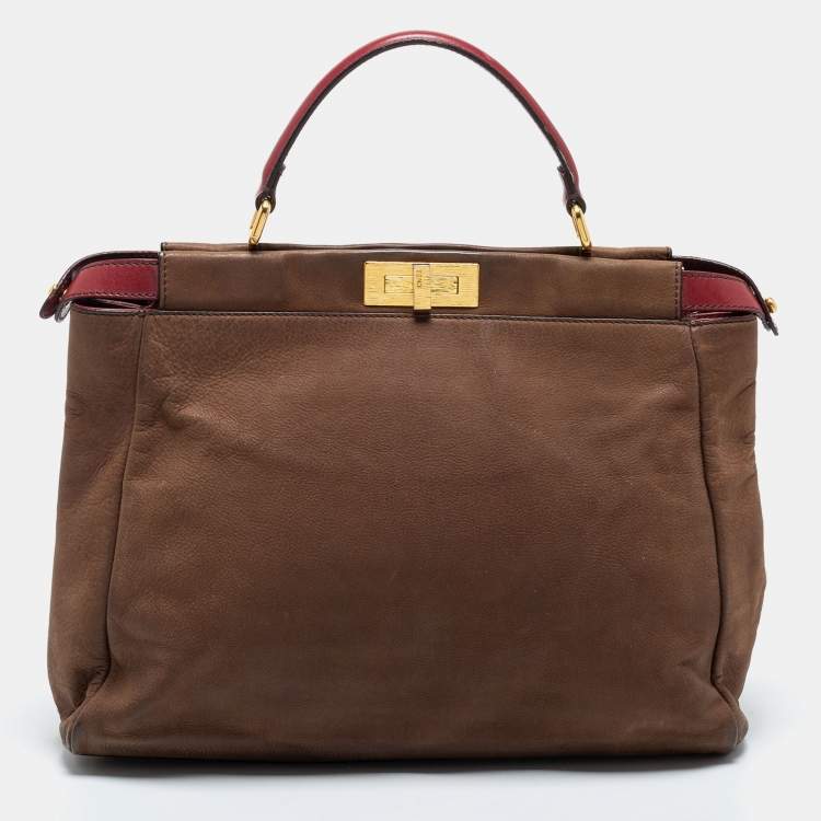 مملوكة مسبقًا Fendi Brown Leather Peekaboo Large Top Handle Bag