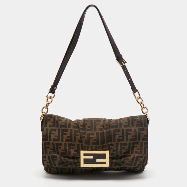 Fendi Zucca Flap Pochette Bag Brown