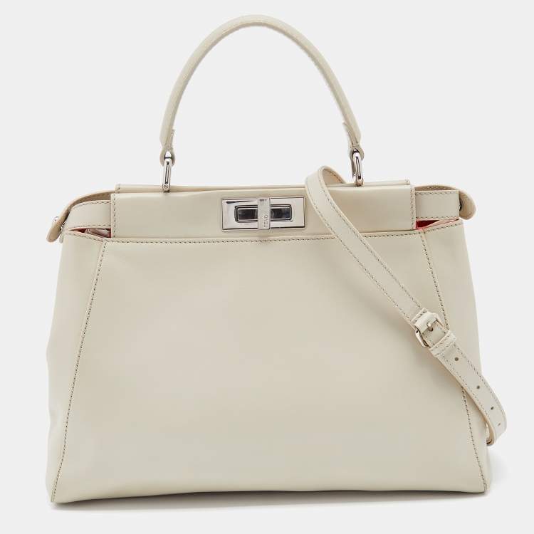 Fendi Off White Leather Medium Peekaboo Top Handle Bag Fendi | The ...