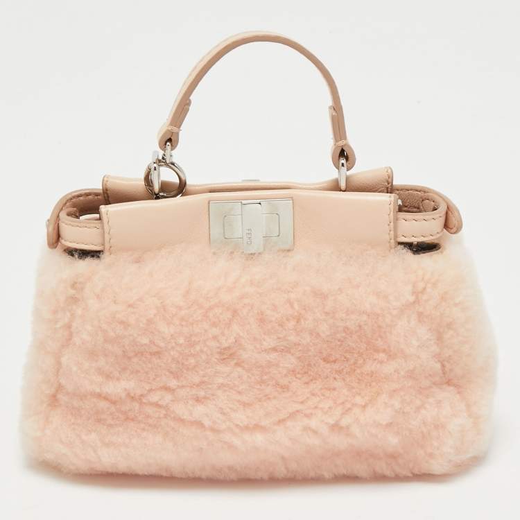 مملوكة مسبقًا Fendi Powder Pink Shearling and Leather Micro Peekaboo Top Handle Bag