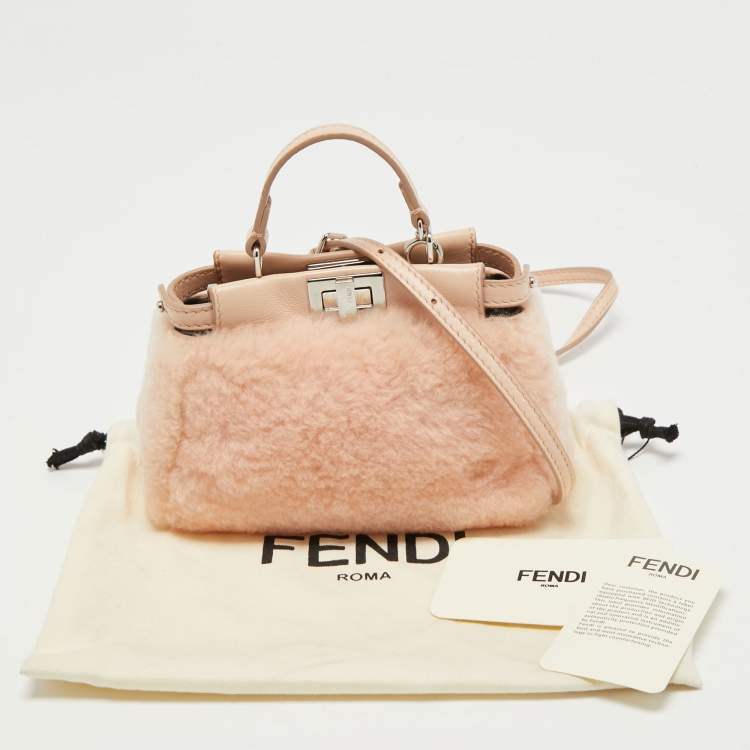 مملوكة مسبقًا Fendi Powder Pink Shearling and Leather Micro Peekaboo Top Handle Bag