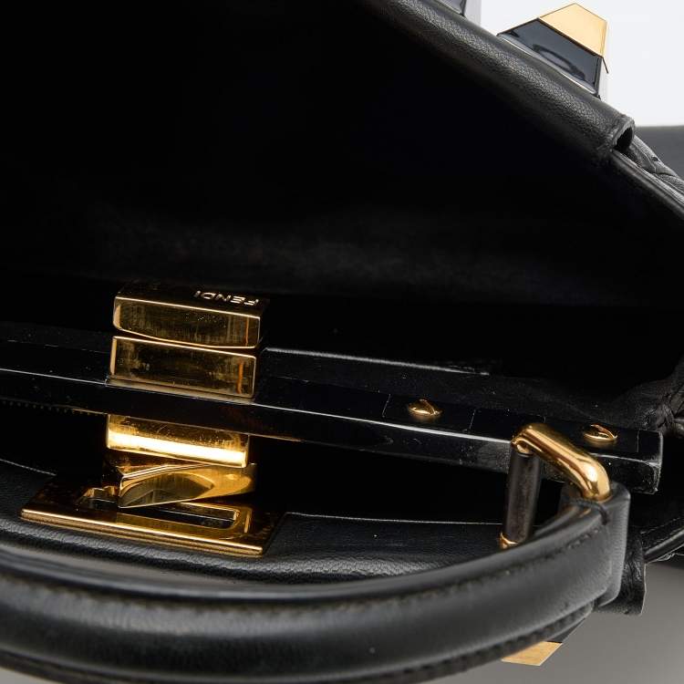 Pre Owned Fendi Black Leather Mini Studded Peekaboo Top Handle Bag