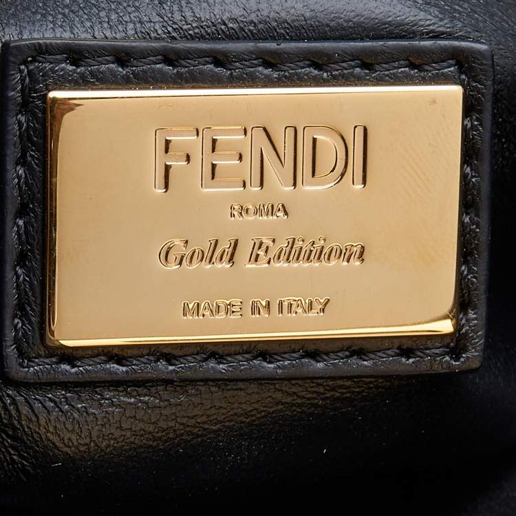Pre Owned Fendi Black Leather Mini Studded Peekaboo Top Handle Bag