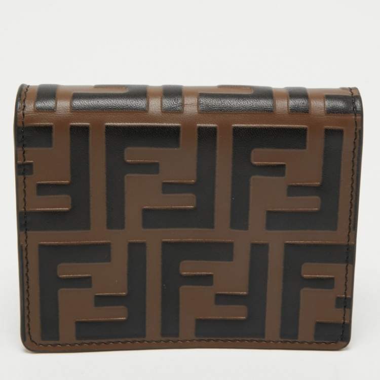Pre Owned Fendi Brown/Black Zucca Leather Mini F is Fendi Wallet on Chain