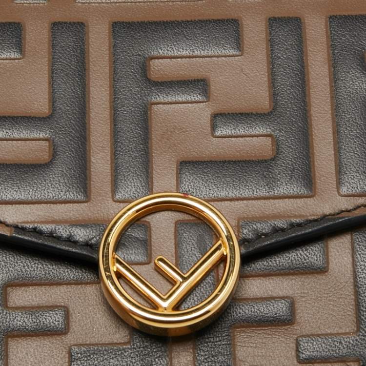 Pre Owned Fendi Brown/Black Zucca Leather Mini F is Fendi Wallet on Chain