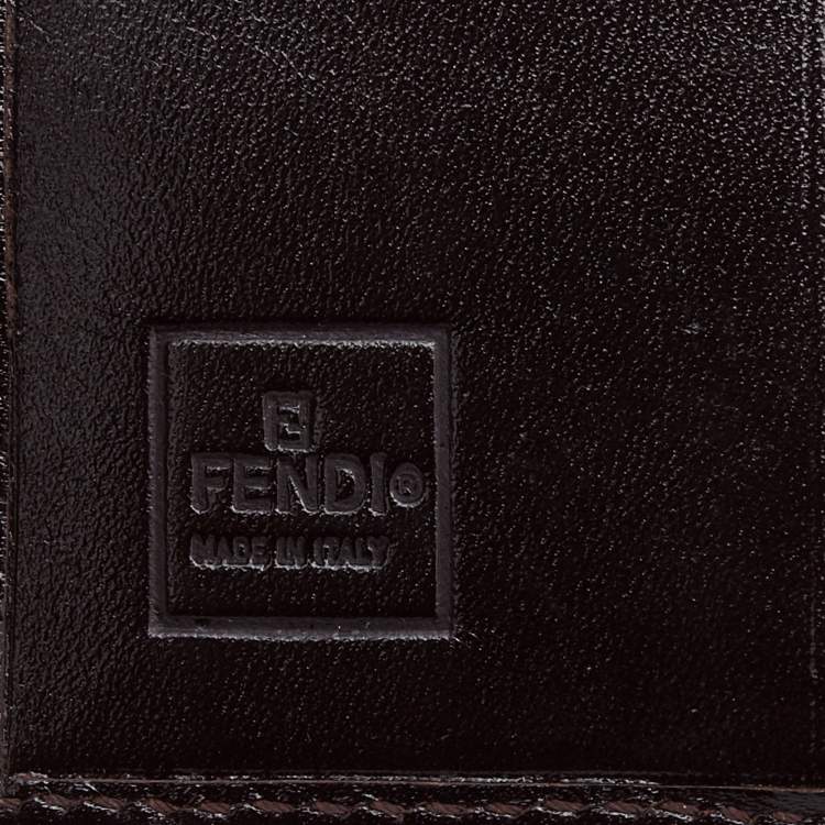 Pre Owned Fendi Brown Zucca Canvas and Leather FF Flap Compact Wallet