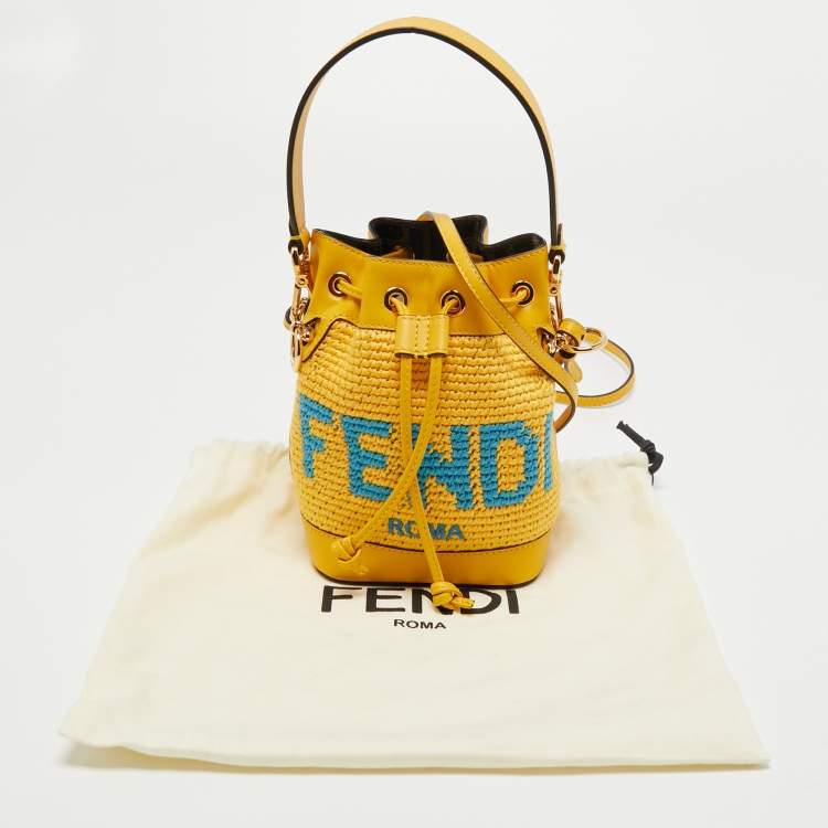 Pre Owned Fendi Yellow Crochet and Leather Mini Mon Tresor Bucket Bag