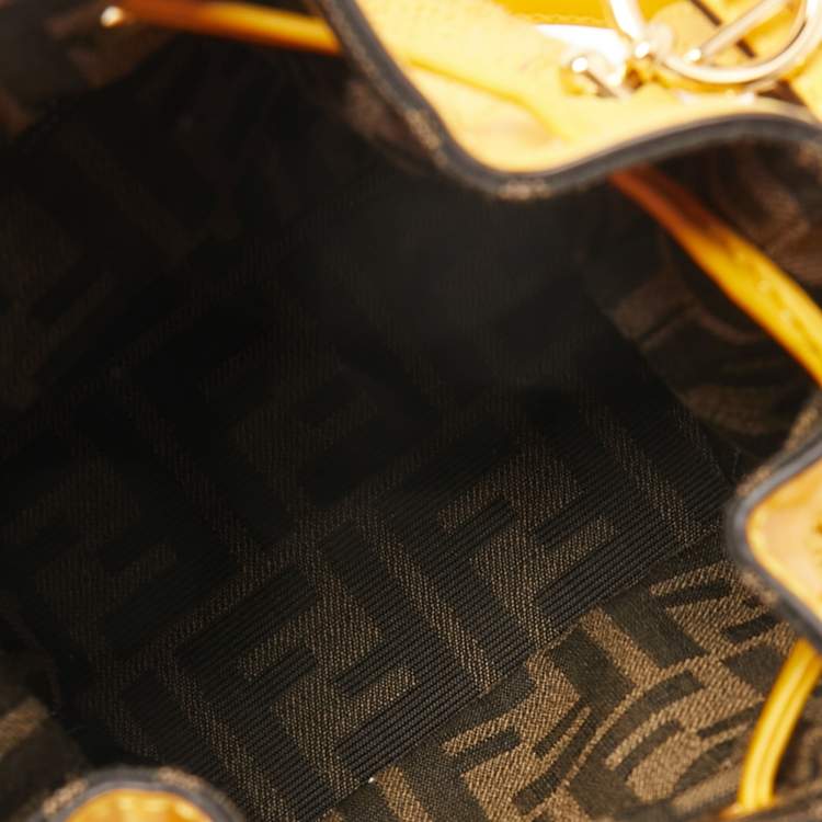 Pre Owned Fendi Yellow Crochet and Leather Mini Mon Tresor Bucket Bag