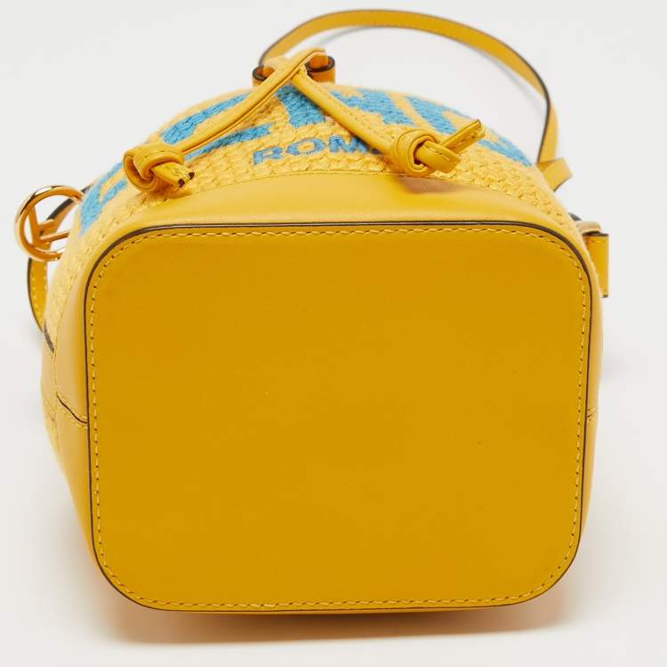 Pre Owned Fendi Yellow Crochet and Leather Mini Mon Tresor Bucket Bag