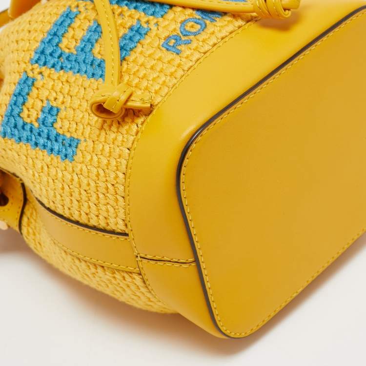 Pre Owned Fendi Yellow Crochet and Leather Mini Mon Tresor Bucket Bag