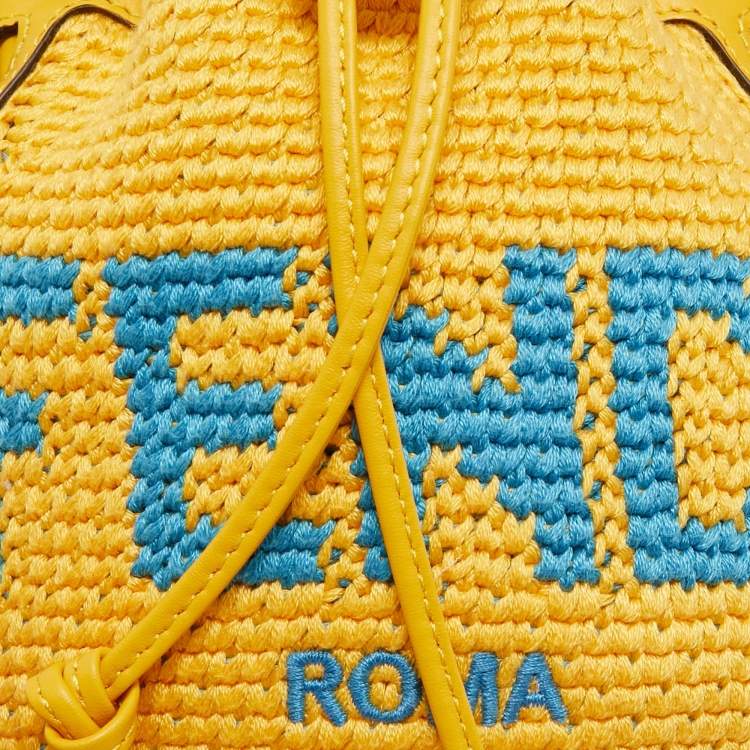 Pre Owned Fendi Yellow Crochet and Leather Mini Mon Tresor Bucket Bag
