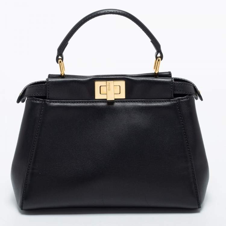 مملوكة مسبقًا Fendi Black Leather Mini Peekaboo Top Handle Bag