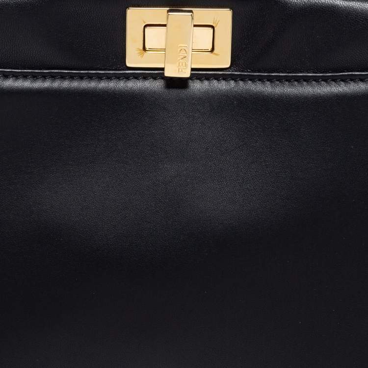 مملوكة مسبقًا Fendi Black Leather Mini Peekaboo Top Handle Bag