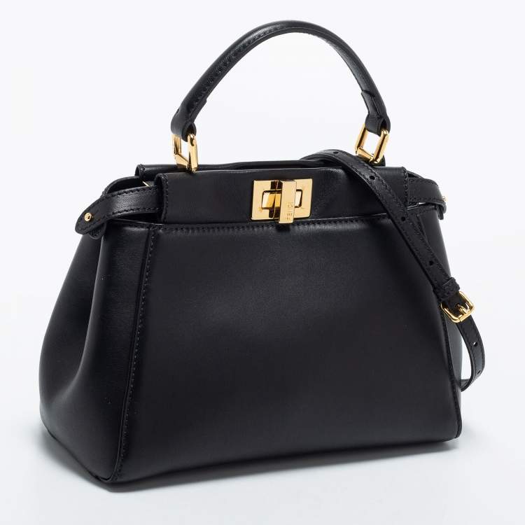 مملوكة مسبقًا Fendi Black Leather Mini Peekaboo Top Handle Bag
