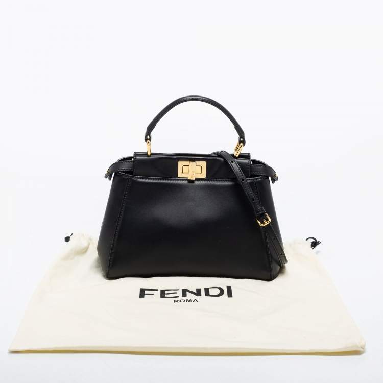 مملوكة مسبقًا Fendi Black Leather Mini Peekaboo Top Handle Bag