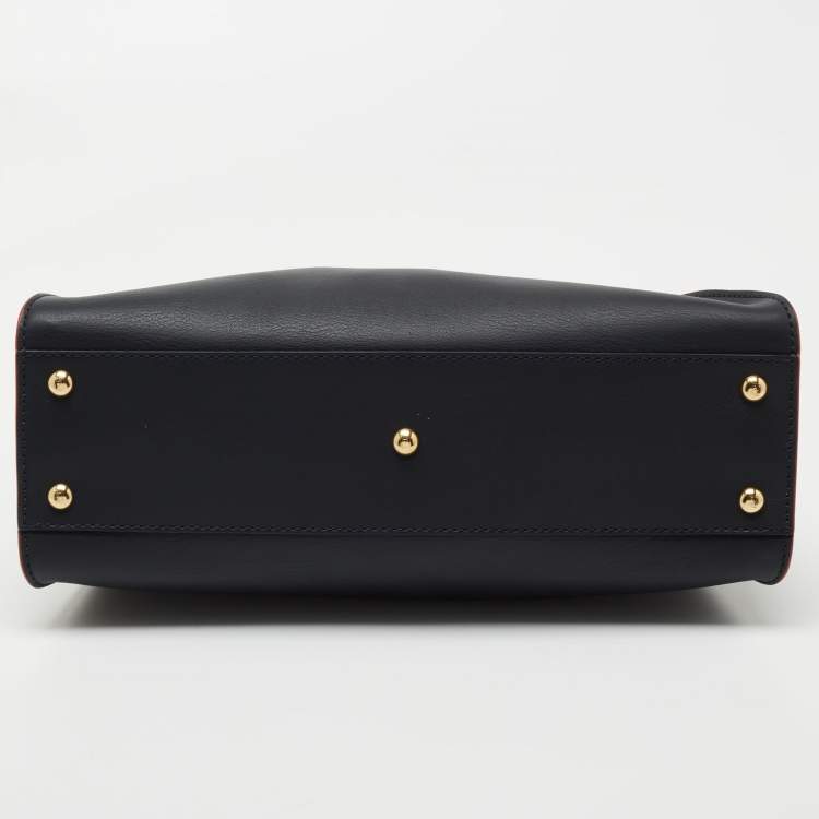 Pre Owned Fendi Dark Blue Leather Medium Peekaboo Top Handle Bag