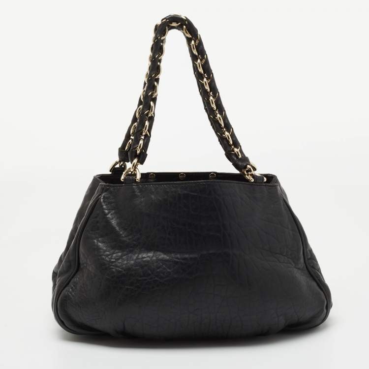 Pre Owned Fendi Black Pebbled Leather Small Mia Tote