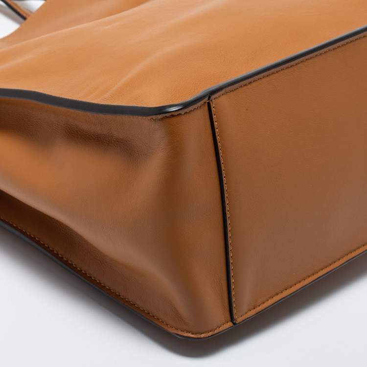 Pre Owned Fendi Tan Leather and Suede Flip Tote