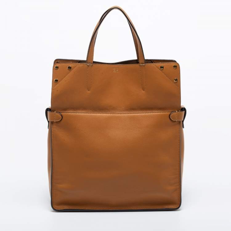 Pre Owned Fendi Tan Leather and Suede Flip Tote