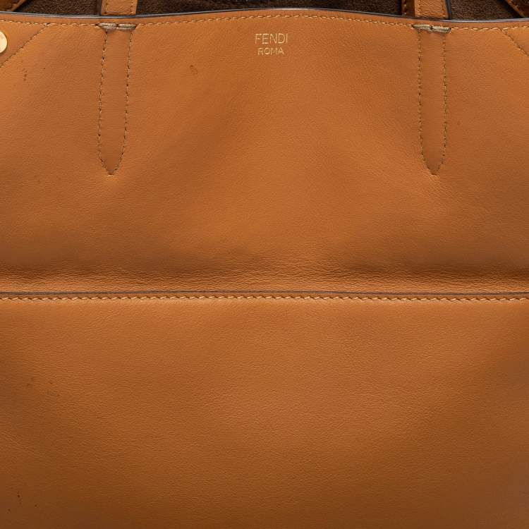 Pre Owned Fendi Tan Leather and Suede Flip Tote