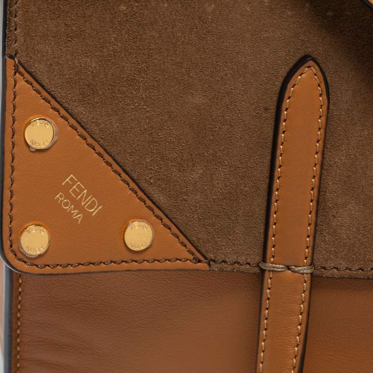 Pre Owned Fendi Tan Leather and Suede Flip Tote