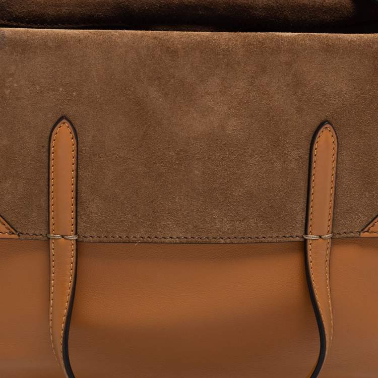 Pre Owned Fendi Tan Leather and Suede Flip Tote