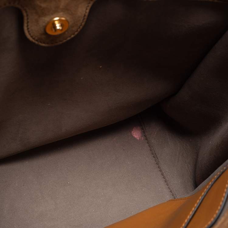 Pre Owned Fendi Tan Leather and Suede Flip Tote
