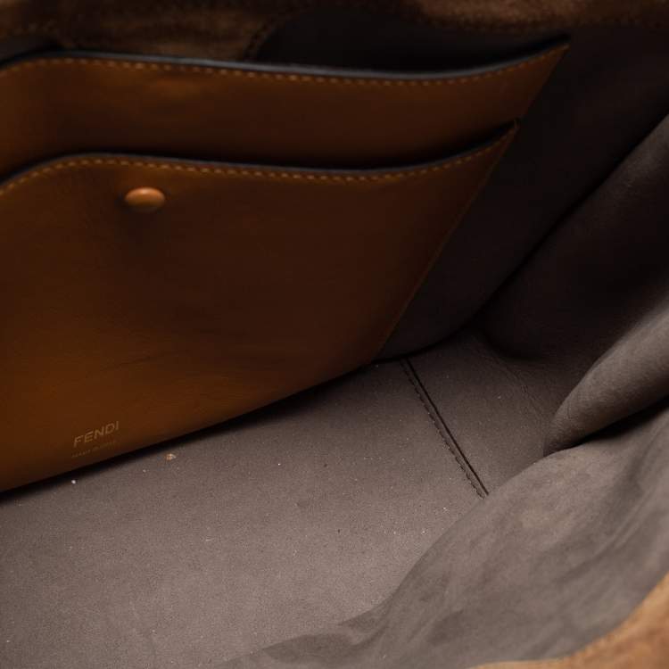 Pre Owned Fendi Tan Leather and Suede Flip Tote