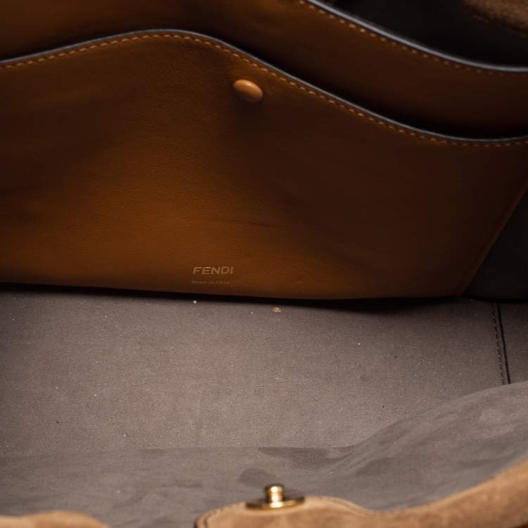 Pre Owned Fendi Tan Leather and Suede Flip Tote