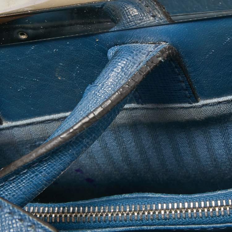 Pre Owned Fendi Blue Leather Small 2Jours Tote