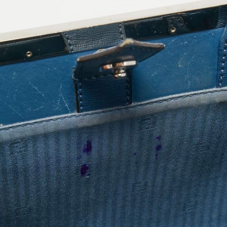Pre Owned Fendi Blue Leather Small 2Jours Tote