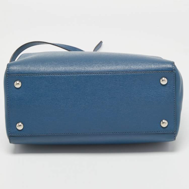 Pre Owned Fendi Blue Leather Small 2Jours Tote