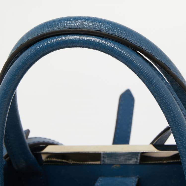 Pre Owned Fendi Blue Leather Small 2Jours Tote