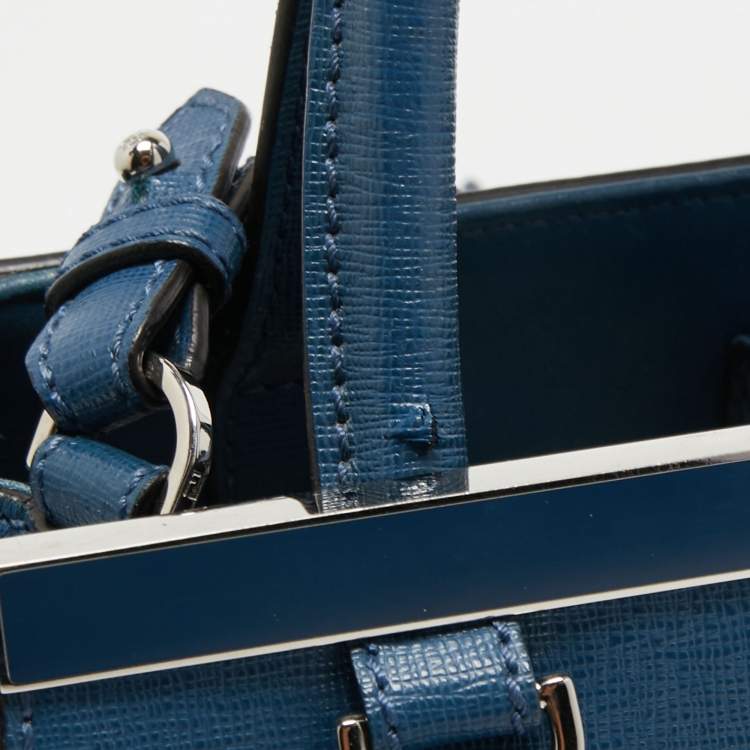 Pre Owned Fendi Blue Leather Small 2Jours Tote