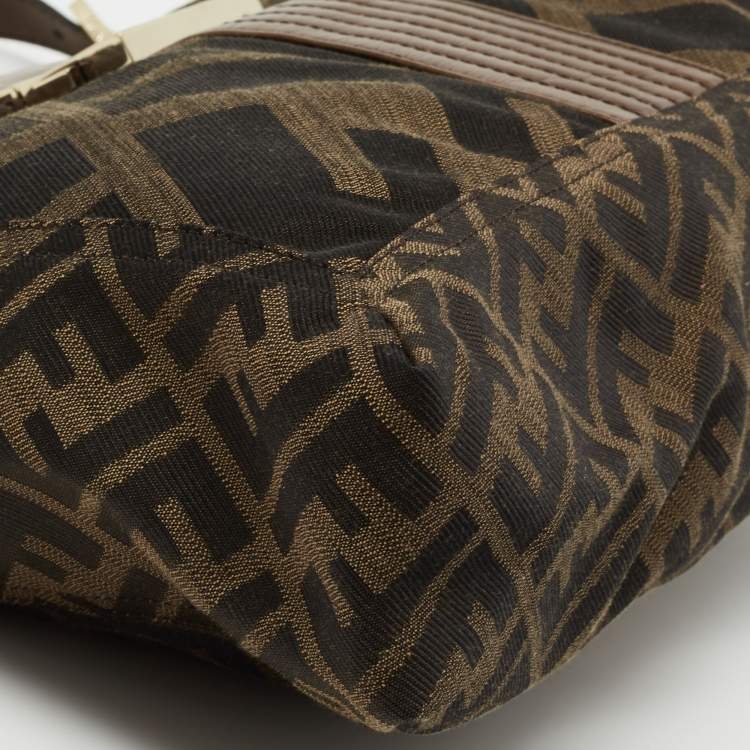 Pre Owned Fendi Tobacco Zucca Canvas and Leather Maxi Baguette Shoulder Bag